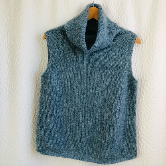 Margaret O'Leary Light Blue Mohair Wool Blend Knit Cowl Neck Sleevless Sweater - Picture 2 of 6